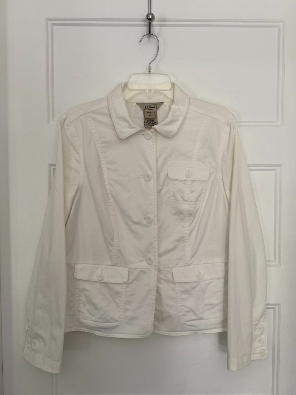 L.L.Bean - White Cotton Button-Front Utility Jacket with Pockets - Size L